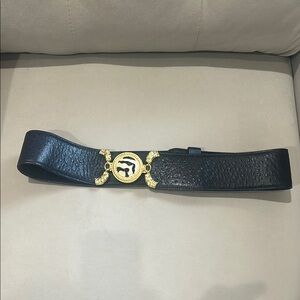 Black Leather Belt with Gold Buckle